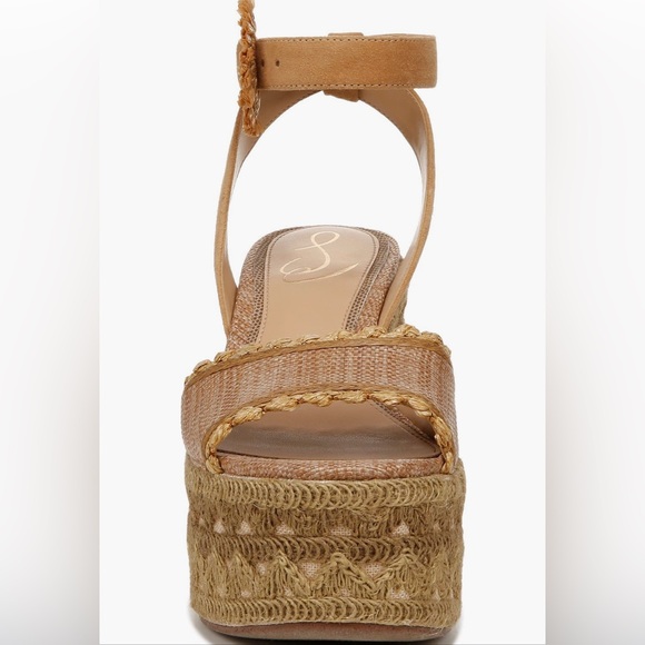 Sam Edelman Stylish Tan Embroidered Wedge Sandals Designer Various Sizes - Picture 9 of 16